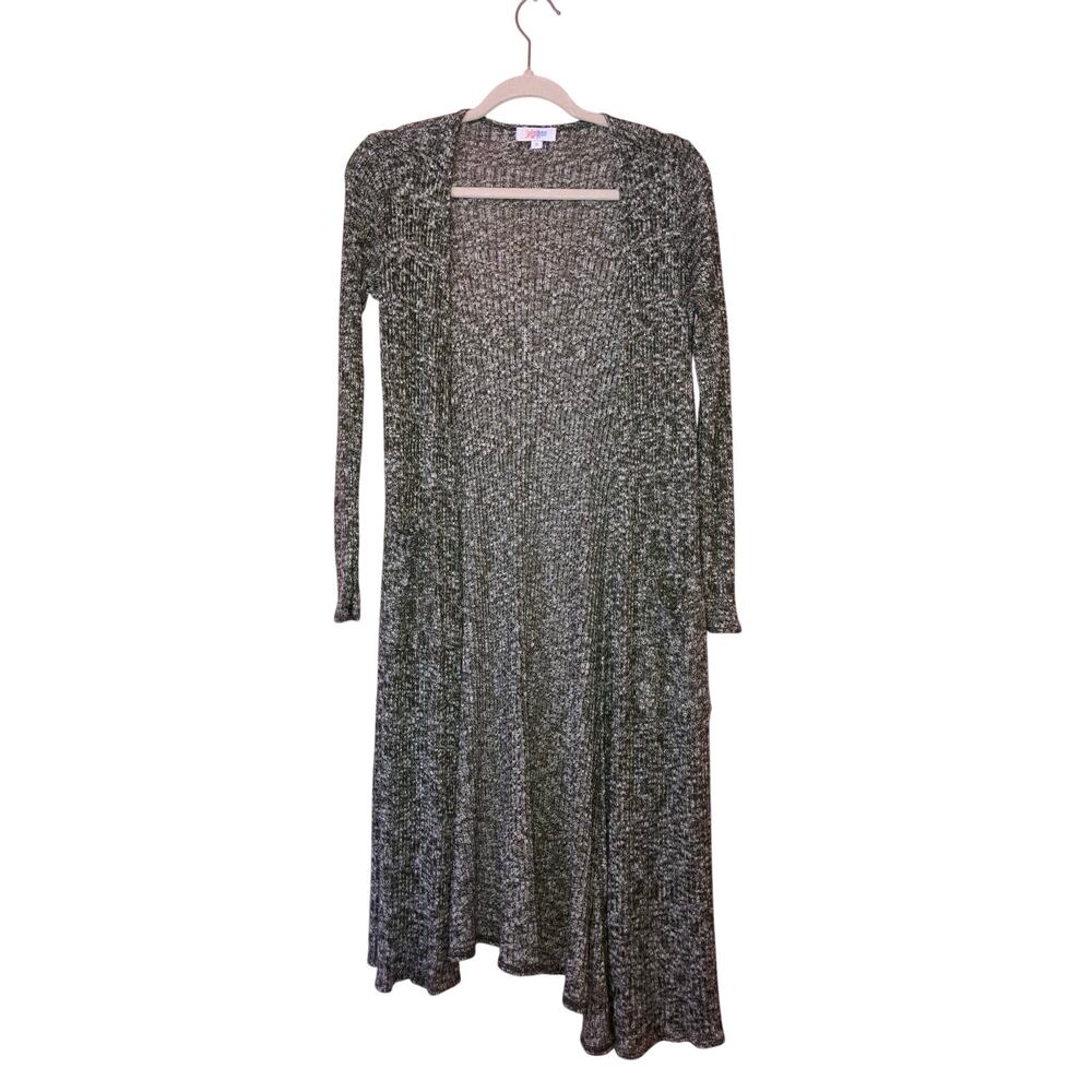 LuLaRoe Green & White Long Open Front Knit Cardigan Size Small